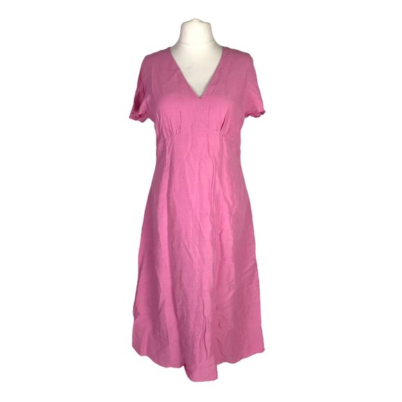 Whistles Dresses & Skirts - Whistles Linen Mix Midi Dress Pink Size 16 Frill Sleeves Empire Waist